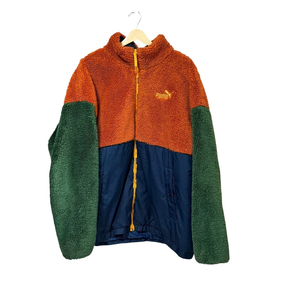 Puma Mens XXL Colorblock Sherpa Fleece Full Zip Jacket Orange Green Navy Blue